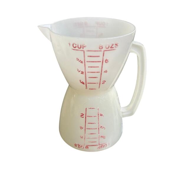 Vtg Kitchen Tool- Tupperware Measuring Cup- Double sided - some wear- white red - Picture 2 of 5